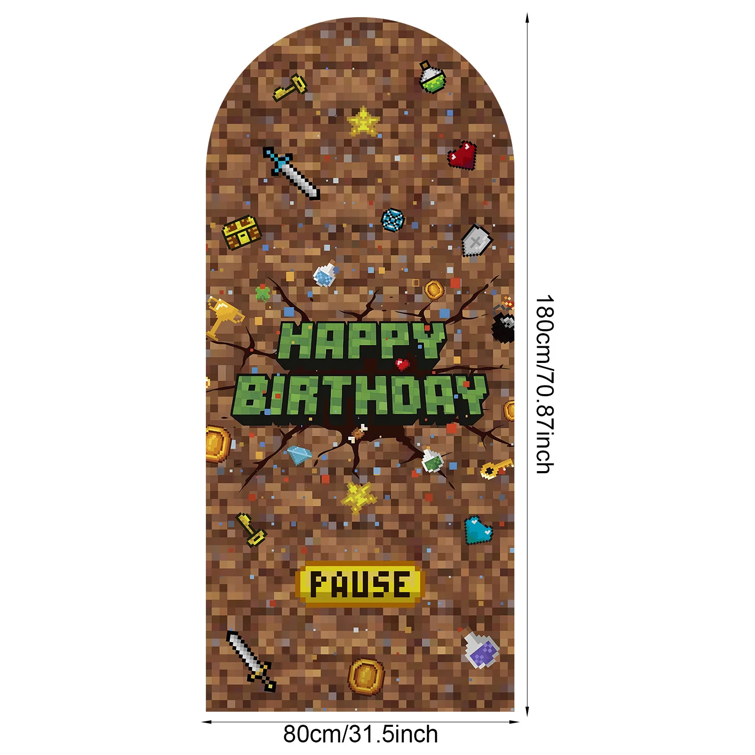 Pixel-Baustein-Spiel für Jungen, Bogen-Hintergrund, Happy-Birthday-Fotohintergrund, Wanddekorationen für Kindergeburtstagsfeiern – Detail 8