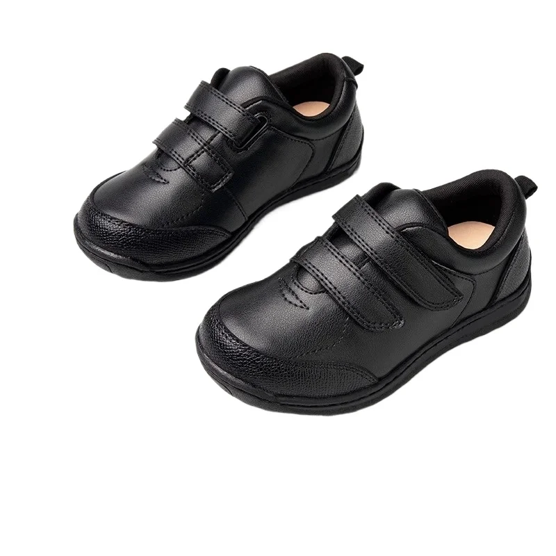 Zapatos de cuero genuino para niños, zapatos planos deportivos informales de suela blanda negros para niños pequeños, actuación escolar para bebés, fiesta para niños