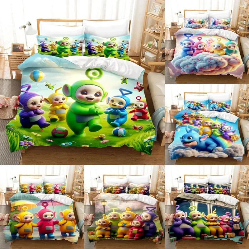 

Kawaii The-Teletubbies Bedding Set Comforter Quilt Bed Cover Kids Duvet Cover Pillow Case Anime Cartoon Bedroom Decoration Gift