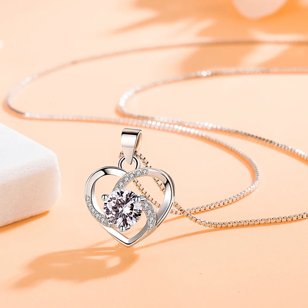 Damesketting 925 sterling zilver Gloeiende Firefly Maan Hart Hanger ketting Modedag Valentijnsdag sieraden cadeau