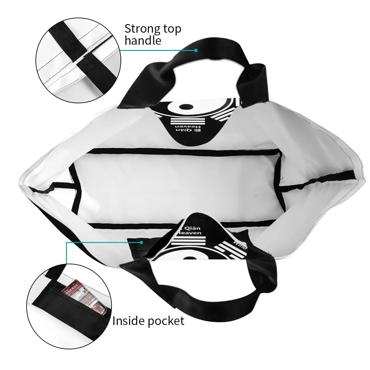 يين يانغ رمز تاي تشي باغوا فنغ شوي هدية الصينية زن الأساسية حقيبة تسوق حقيبة قماش حقيبة كتف المتسوق البقالة حقيبة يد