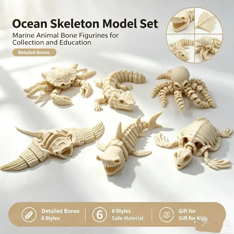 3D Printed Articulated Marine Shark Skeleton Freely Swingable Joints Creative Decorative Figurine for Collection Gift
