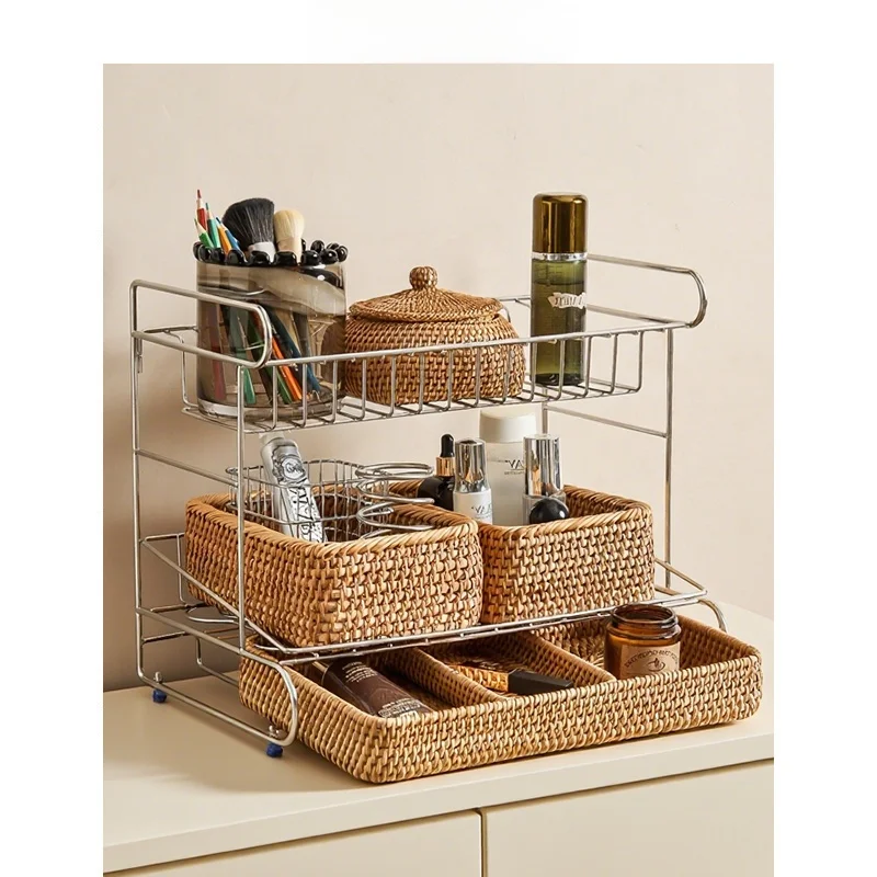 Mikis Stainless Steel Multi-layer Makeup Storage Rack High Capacity Attractive Desktop Organizer Ideal for Bedroom Storage