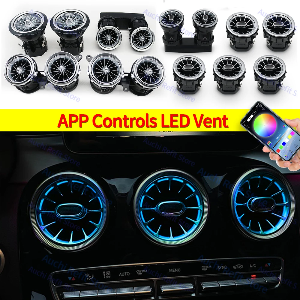 256 Kolorów Sterowane Aplikacją LED Oświetlenie Wylotu Powietrza do Mercedes Benz W205 W213 X253 W177 W118 W117 W176 X156 W222 RGB Turbo Dysza Wylotu Powietrza