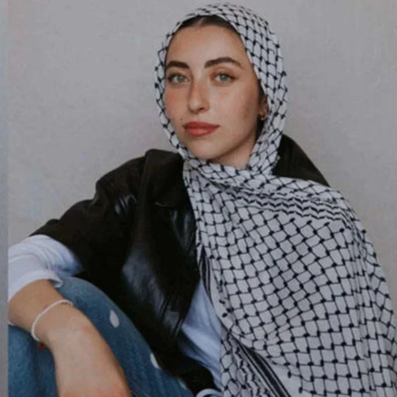 Lenço de chiffon impresso para mulheres muçulmanas, xale longo, hijab feminino, Keffiyeh impresso, Israel, novo, 185x70cm, 2024