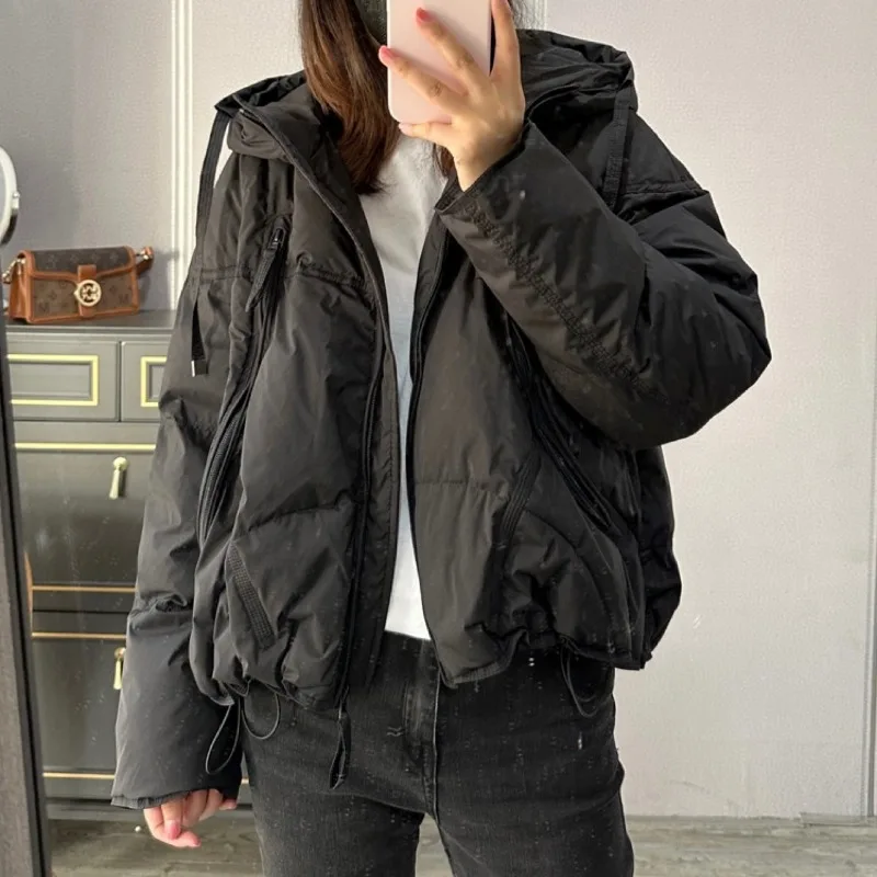 Women's Winter Top Coat Down Jacket White Duck Down Hooded Short Warm Thicken Simple Design Fashion New Niche Versatile Skinny