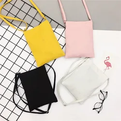 Mini Crossbody Canvas Bag Shoulder Simple Mobile Phone Bag Female Pure Colour Slanting Bag Hand-painted