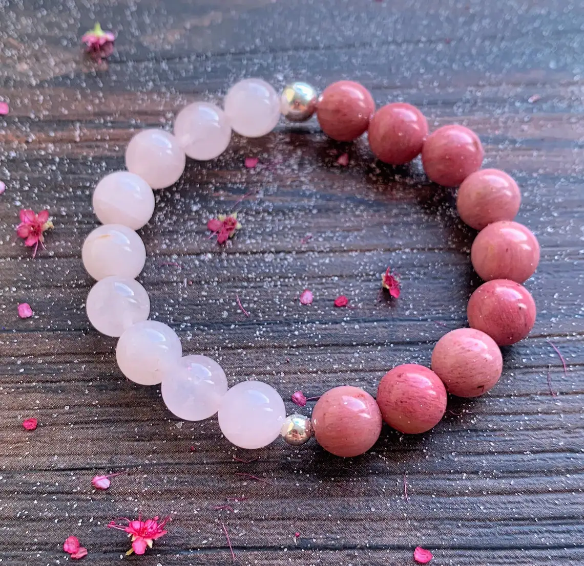 MG1437 AAA Grade 10 mm Rhodonite Rose Quartz Bracelet Women`s Heart Chakra Wrist Mala Bracelet Mother`s Day Birthday Gift