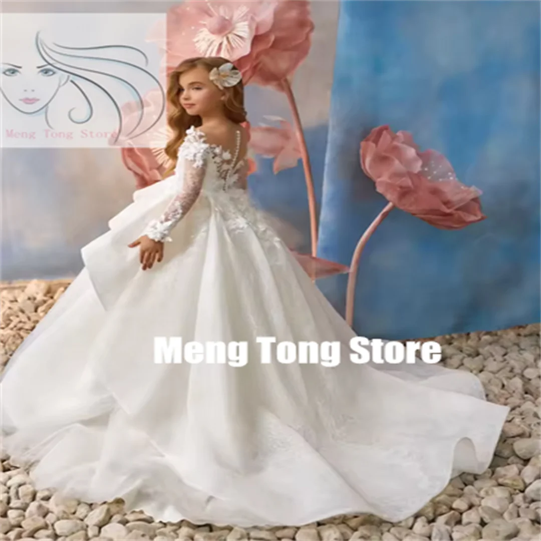 

Свадебные платья с цветочным узором для девочек по индивидуальному заказу, платья для девочек на день рождения с аппликацией, детские платья для первого причастия