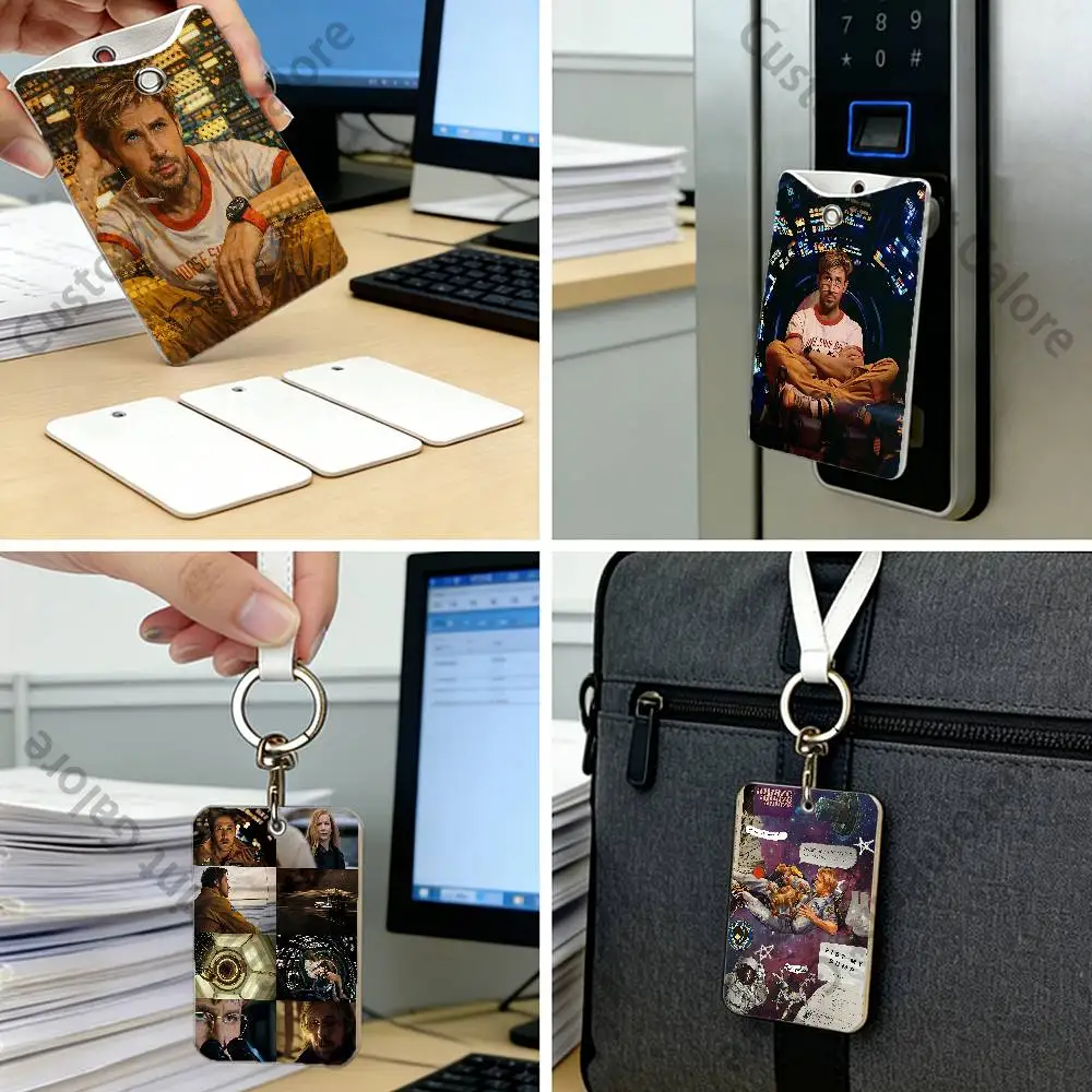 Ryan Gosling P-Project H-Hail M-Mary Printed PU Leather Card Holder with Keychain Case Portable ID