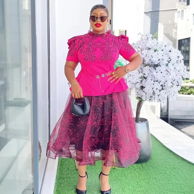 الملابس الأفريقية للنساء 2 قطعة مجموعات بلوزات وتنانير الدعاوى Dashiki أنقرة وتتسابق ثوب حجم كبير فساتين حفلات الزفاف 2025 #3