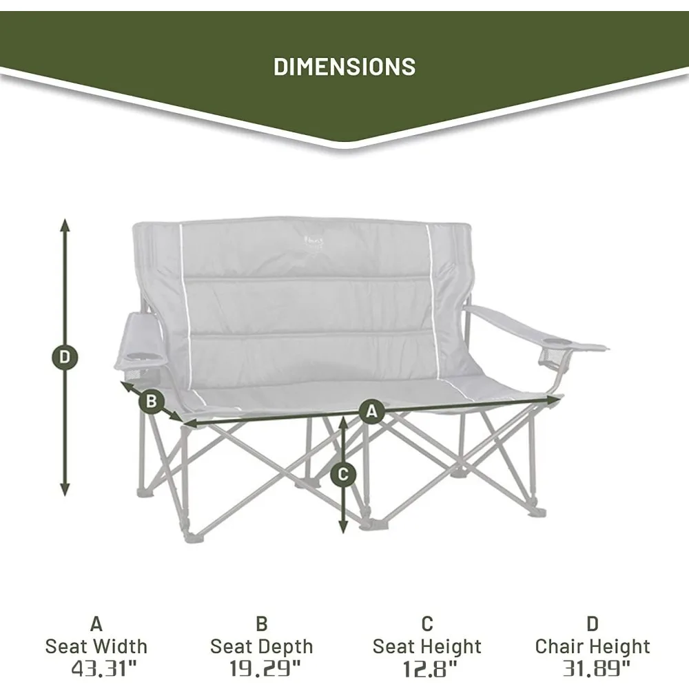 2 Person Folding Loveseat Comfortable Double Foldable Camping Chair Folding Lawn chairs for Outside, Grey