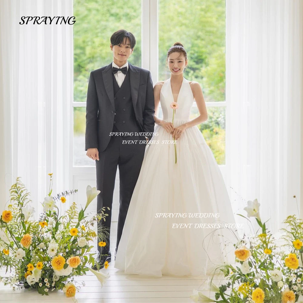 

SPRAYING Simple V Neck Wedding Dresses Korea Women Photo Shoot Sleeveless Halter Tulle Custom Floor Length Bridal Gown 2025