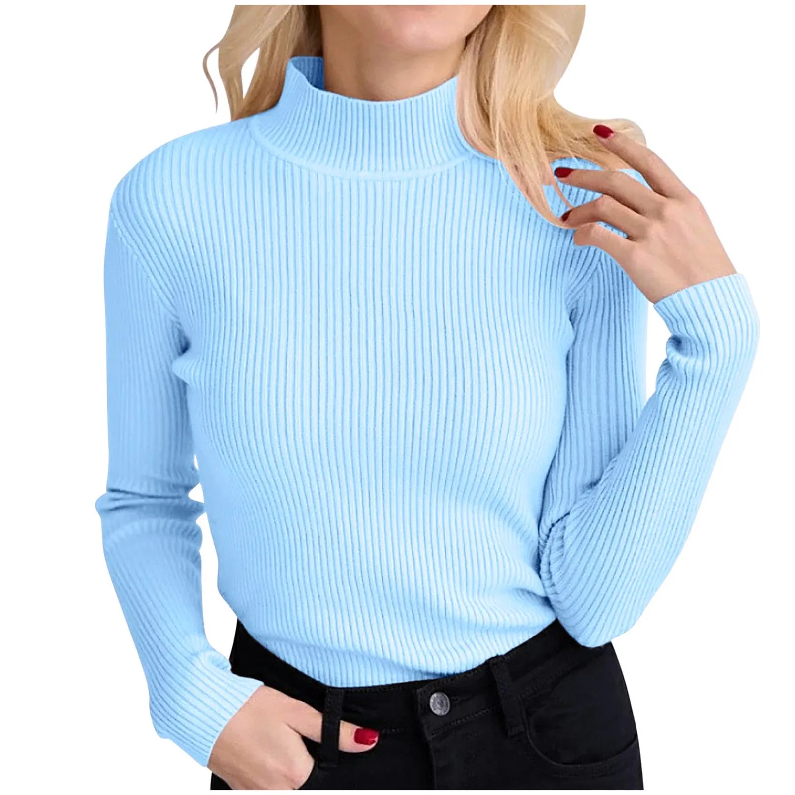 Sweater wanita, Pullover bergaris wanita satu ukuran Turtleneck Pullover motif elegan Quarter Zip nyaman Sweater Pullover untuk wanita Zip