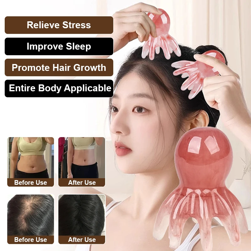 Octopus Comb Massage Comb Large Octopus Head Clear Meridian Artifact Portable Scalp Acupoint Head Therapy Comb