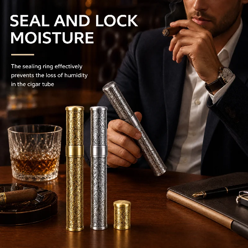 Waterproof Portable Metal Single Cigar Tube Humidor with Moisturizing Seal Travel Outdoor Cigar Storage Accessories for Men