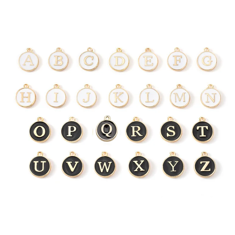 10pcs 12mm Enamel Letter Charms White/Black Double Face Initial Pendant For Jewelry Making Handmade DIY Bracelet Earrings