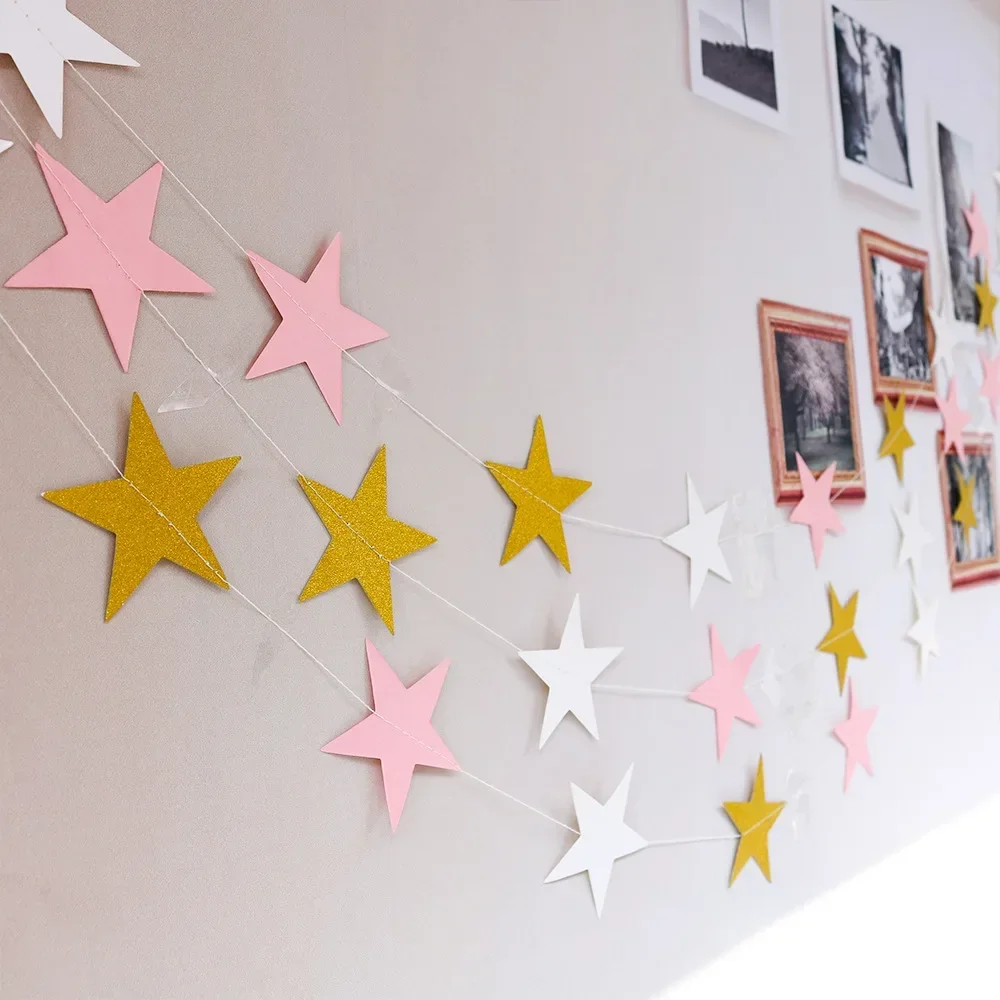 Neue 2 stücke 1set Papier Stern Banner Girlanden 4M Geburtstag String Kette Banner Ornamente Vorhang Hochzeit Party zimmer Dekor Liefert – Detail 2