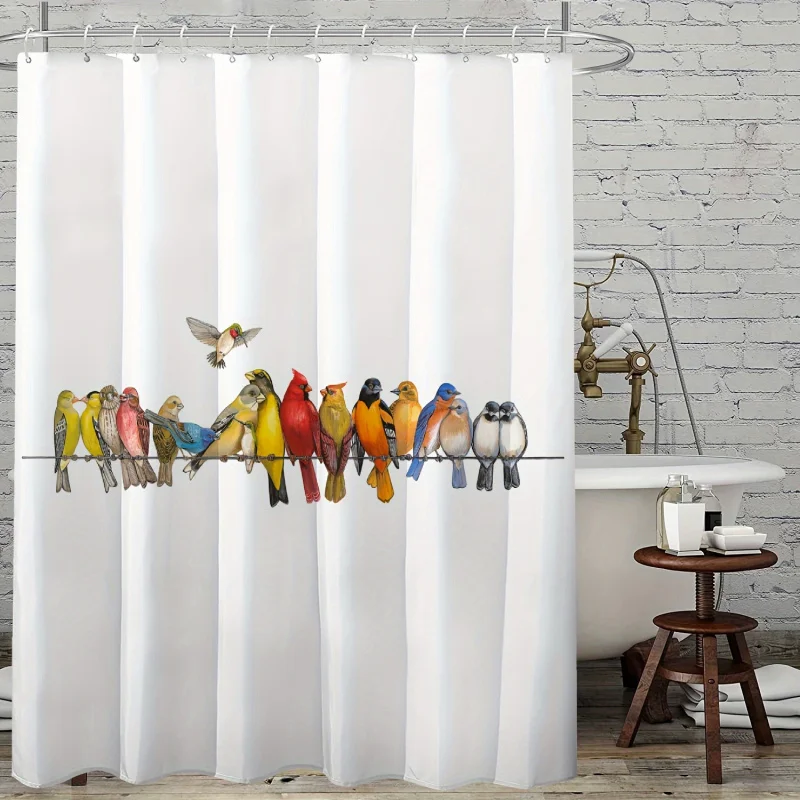 1pc cartoon bird , waterproof with plastic shower hook, parrot pattern printed window curtain decoration,