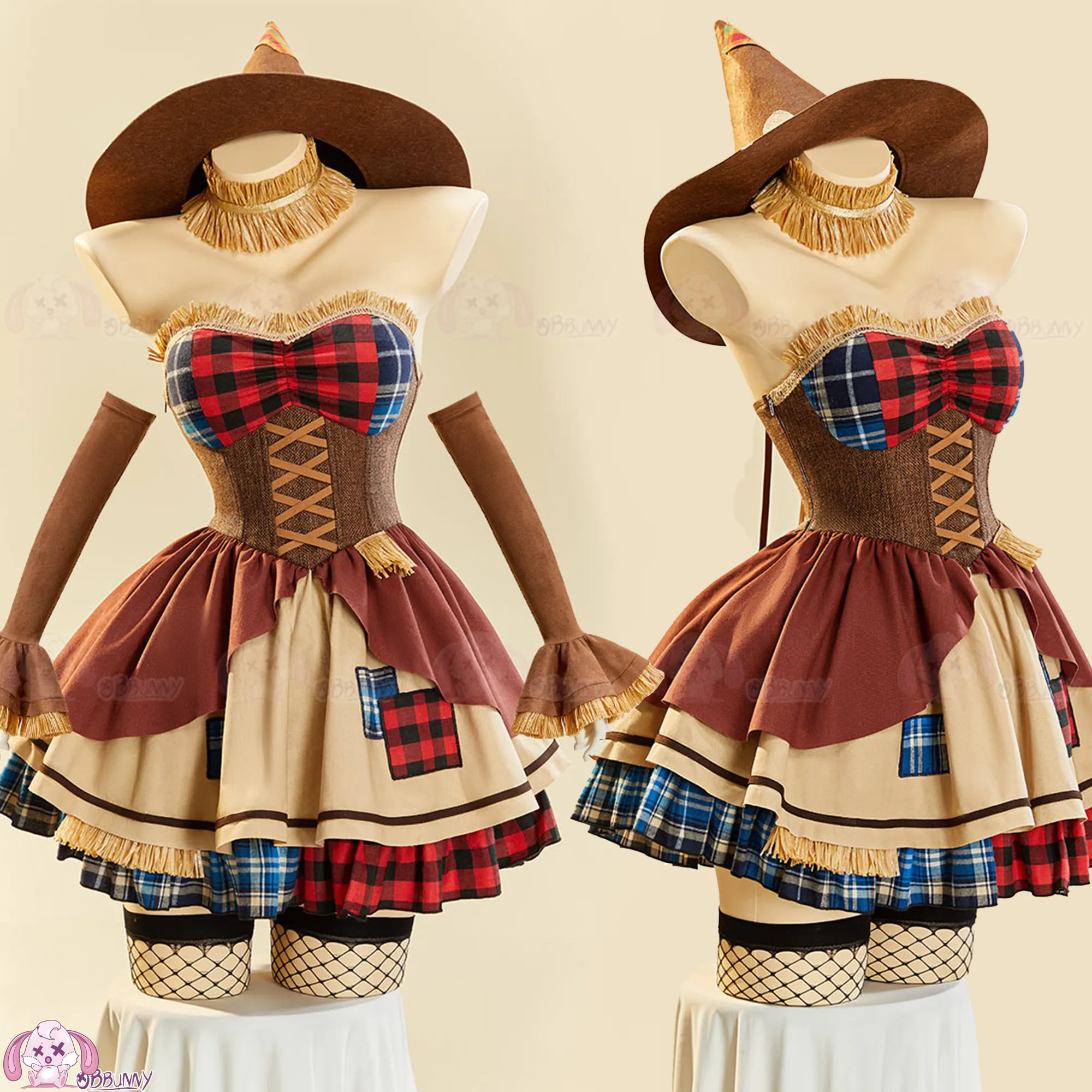 Disfraz de Halloween de Espantapájaros Lolita para Mujer, Vestido a Cuadros con Flecos, Disfraz de Cosplay de Guardián del Campo de Trigo, Atuendo Elegante para Fiesta