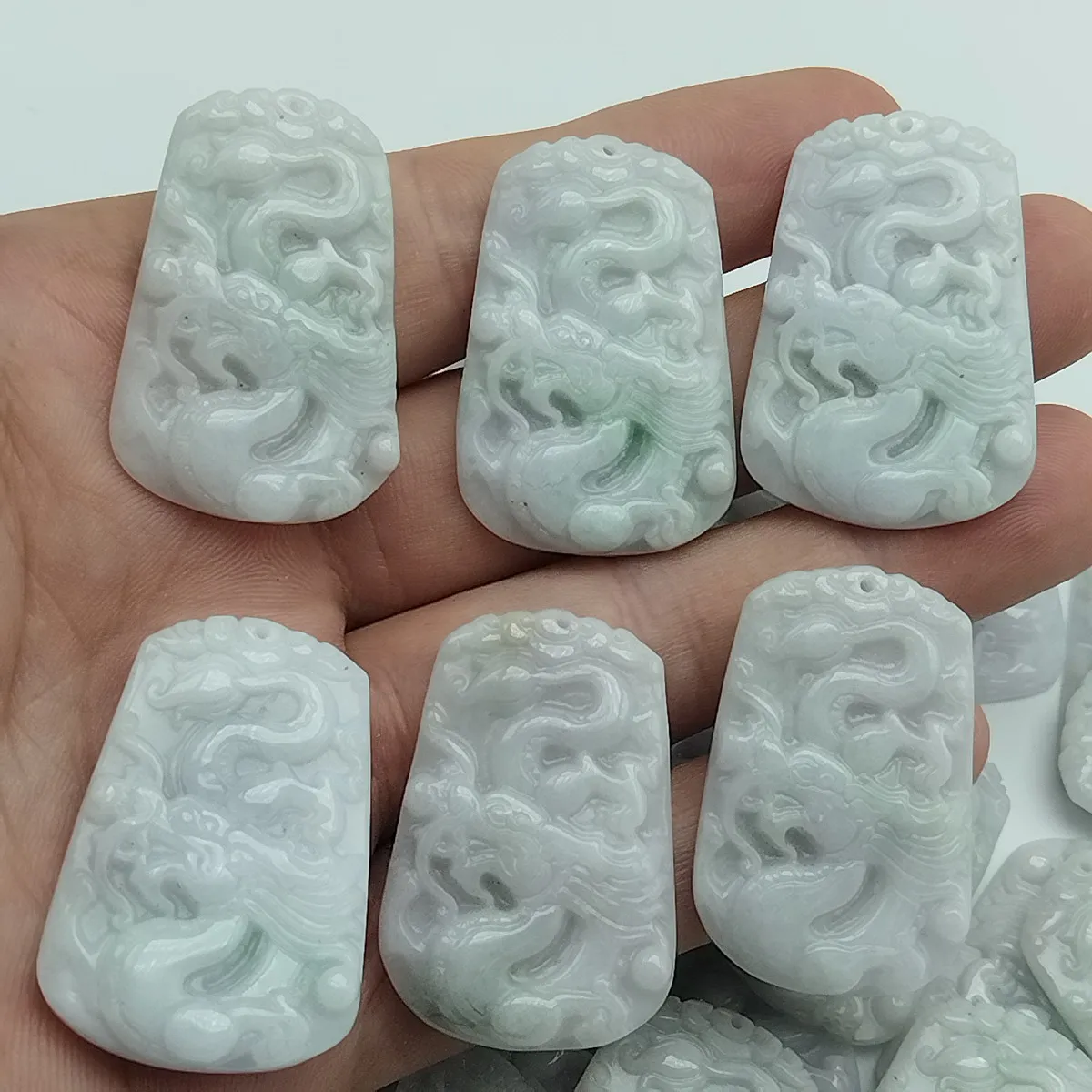 

Burma Lavender Green Natural Type A Jade Jadeite Carved Dragon Bead Pendant