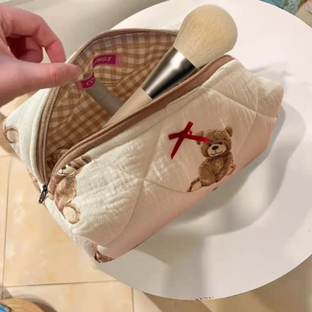 Borsa per il trucco trapuntata in cotone accessori per bricchette borsa per il trucco Organizer borsa per il trucco da viaggio con orso carino borsa