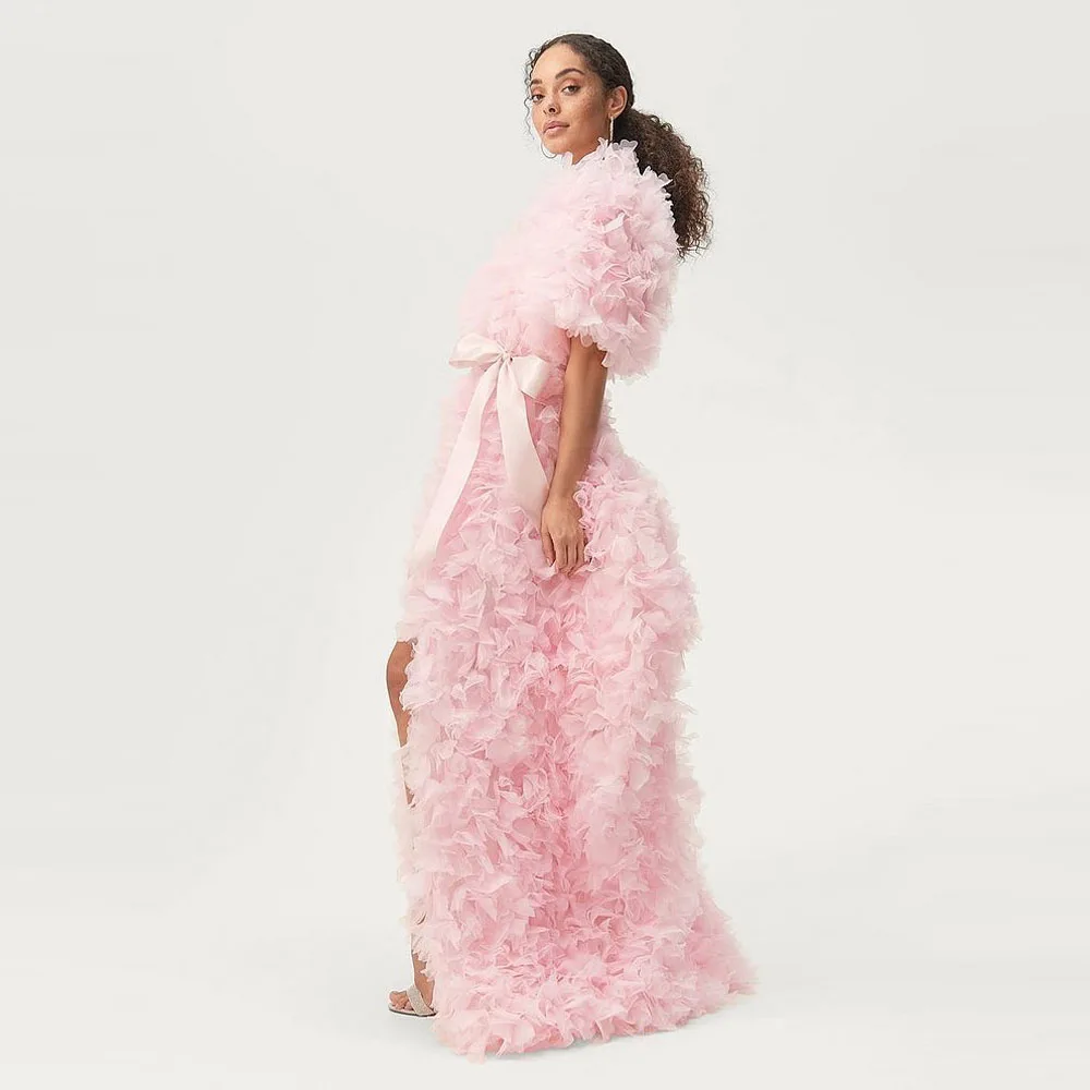 Robes de soirée roses pour femmes à manches courtes, robes de mariée, robes de cérémonie d'anniversa