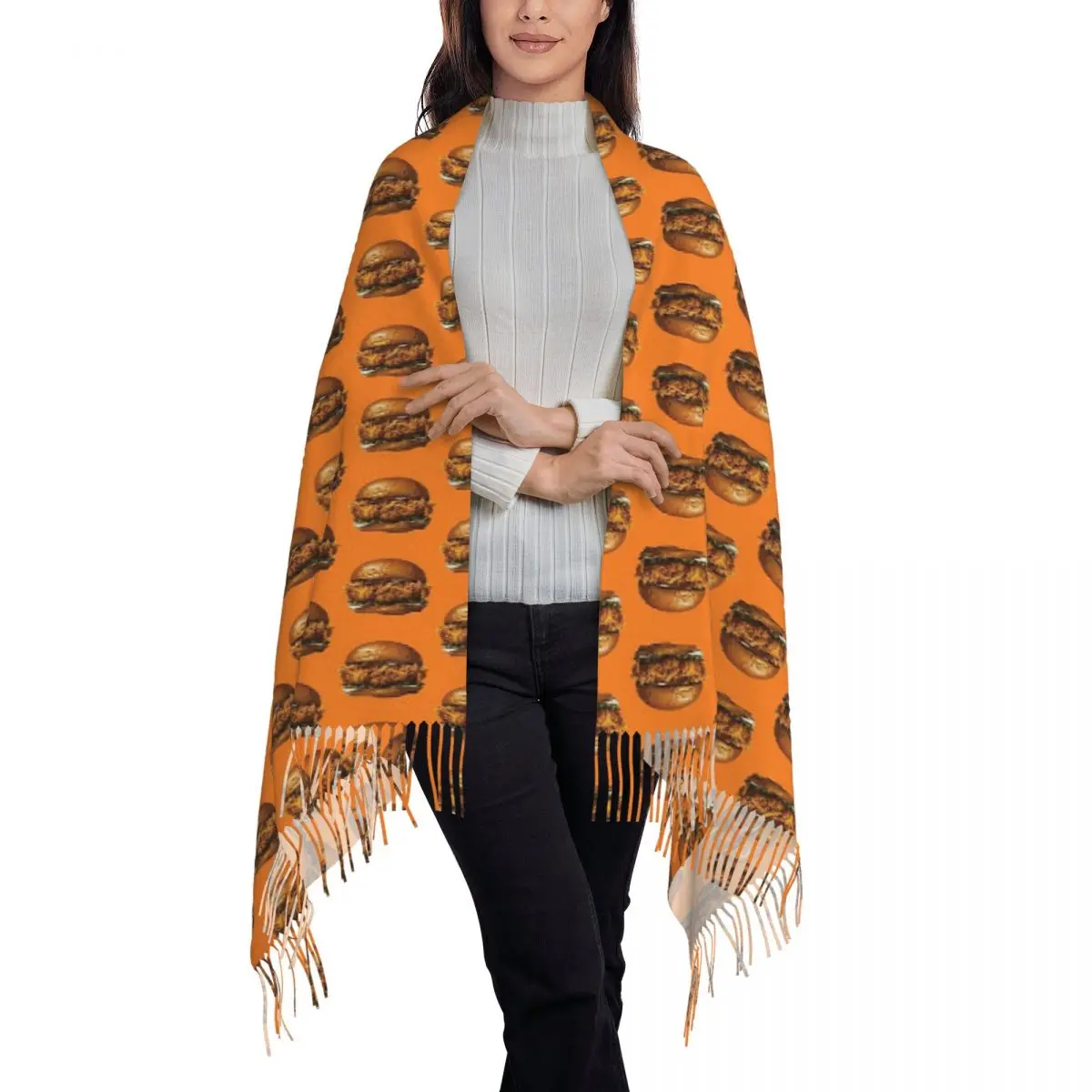 Popeyes Chicken Sandwich Scarf Tassel Scarves Women Soft Warm Shawls and Wraps Long Fall Winter Shawl Wrap