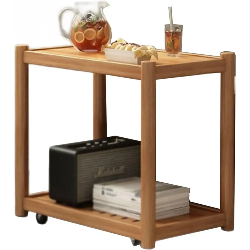 

Movable 2-Tier Wooden Coffee Table with Wheels, 50x30x68cm, Suitable for Hotel Porch (Color A)