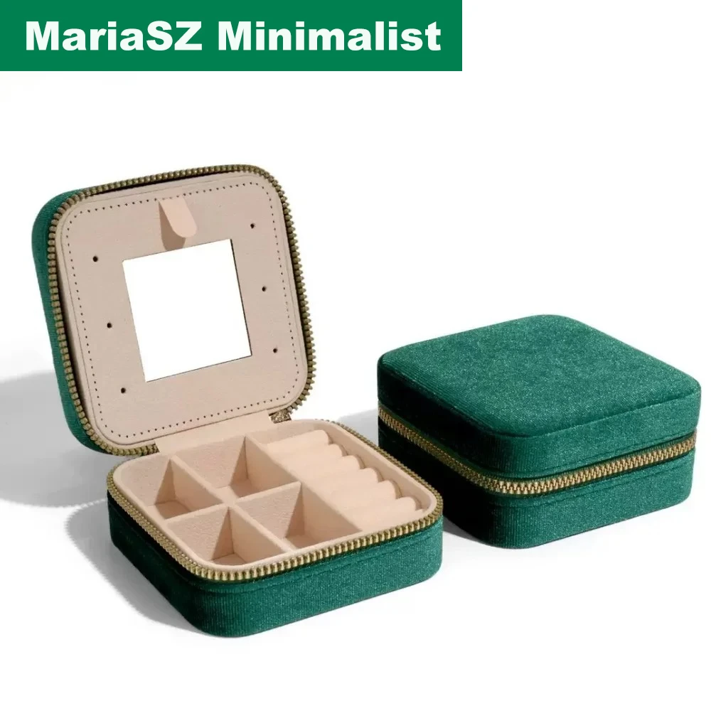 

Velvet Portable Travel Jewelry Box Double Layer Organizer Storage Case with Mirror for Women Gift Suitable for Rings Earrings