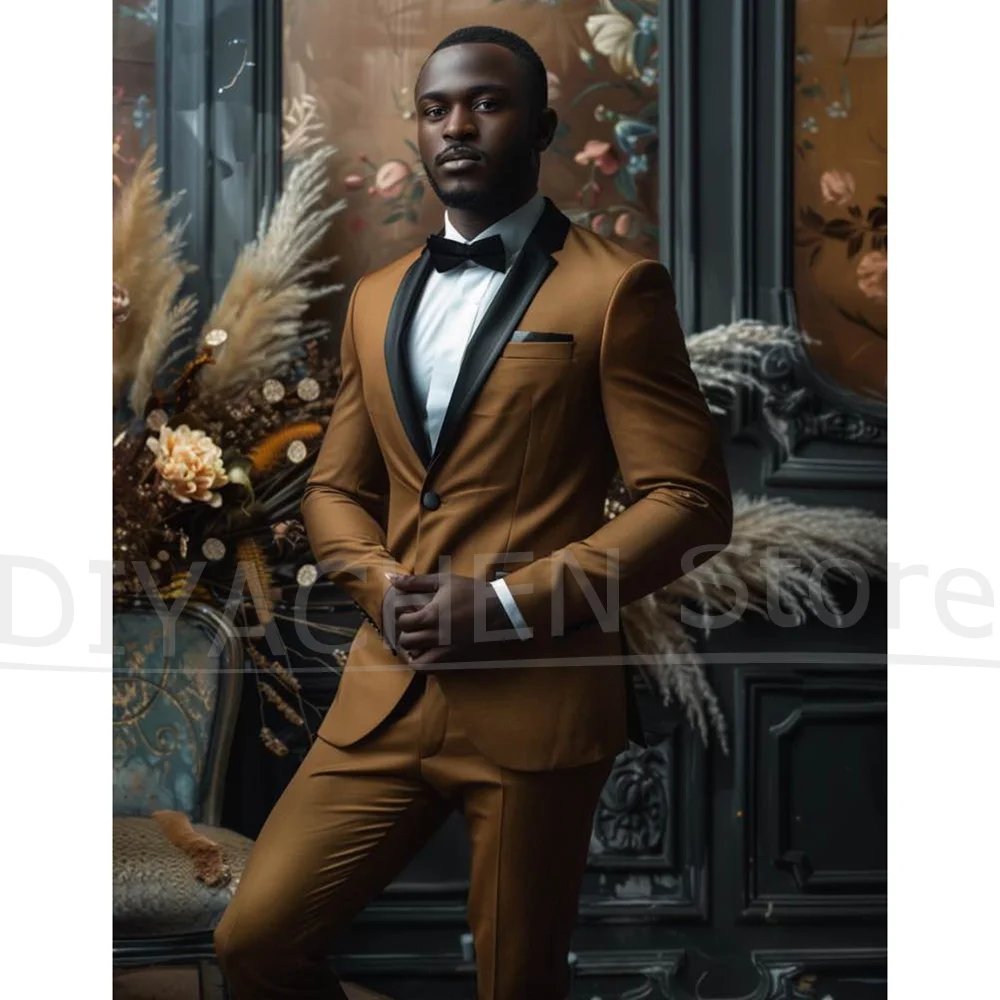 

Мужской однобортный костюм-смокинг с черными лацканами, комплект из двух предметов для официальной свадьбы, костюмы джентльмена на заказ