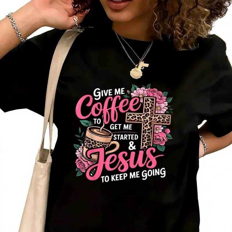 Go with Pink Roses And Cross Women's T-Shirt 100% Cotton Funny Graphic Short Sleeve Tee Novelty Shirt Casual Crew Neck Top S-5XL