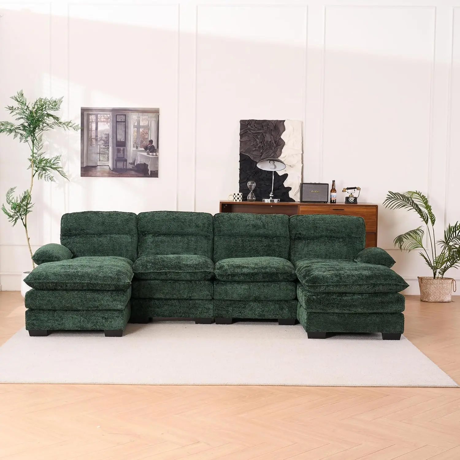 

Modern Chenille U Shaped Sectional Sofa Modular Sectional Sofa Couch for Living Room