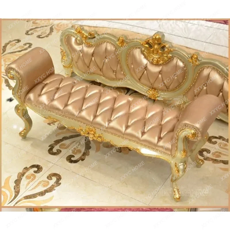 XX style bedside stool 1.5 meters champagne color bedroom solid wood leather bedside pedal