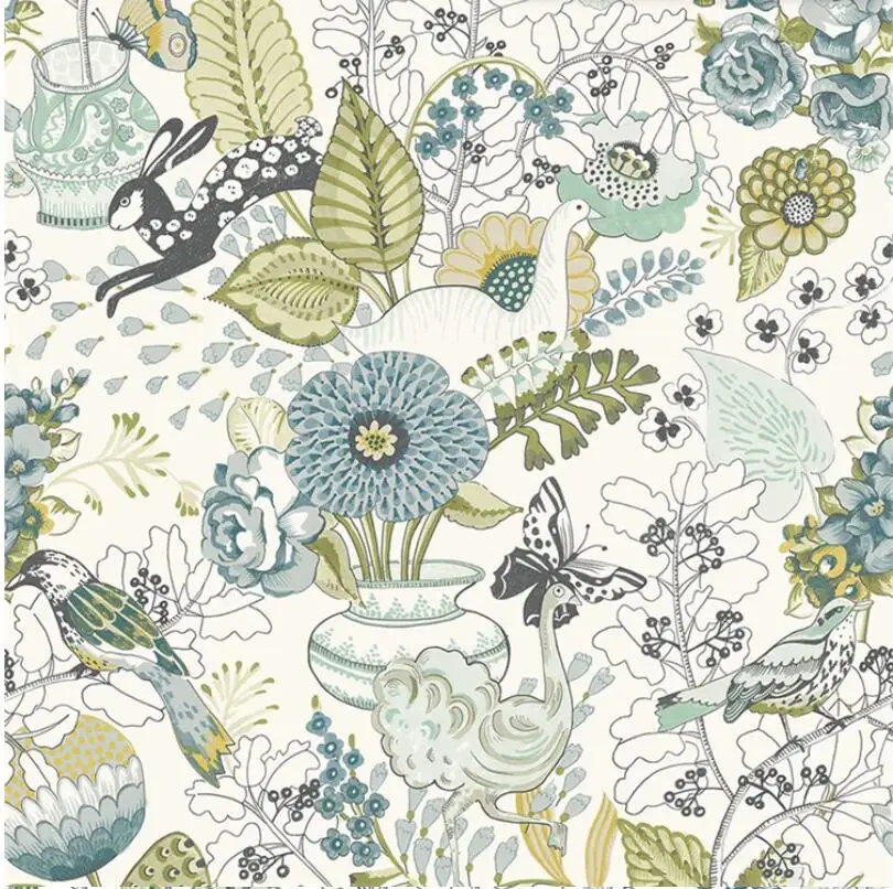 Custom Wallpaper Mural floral cartoon animals Tropical Rainforest Plants Bedroom Living Room Background Wall papel de parede