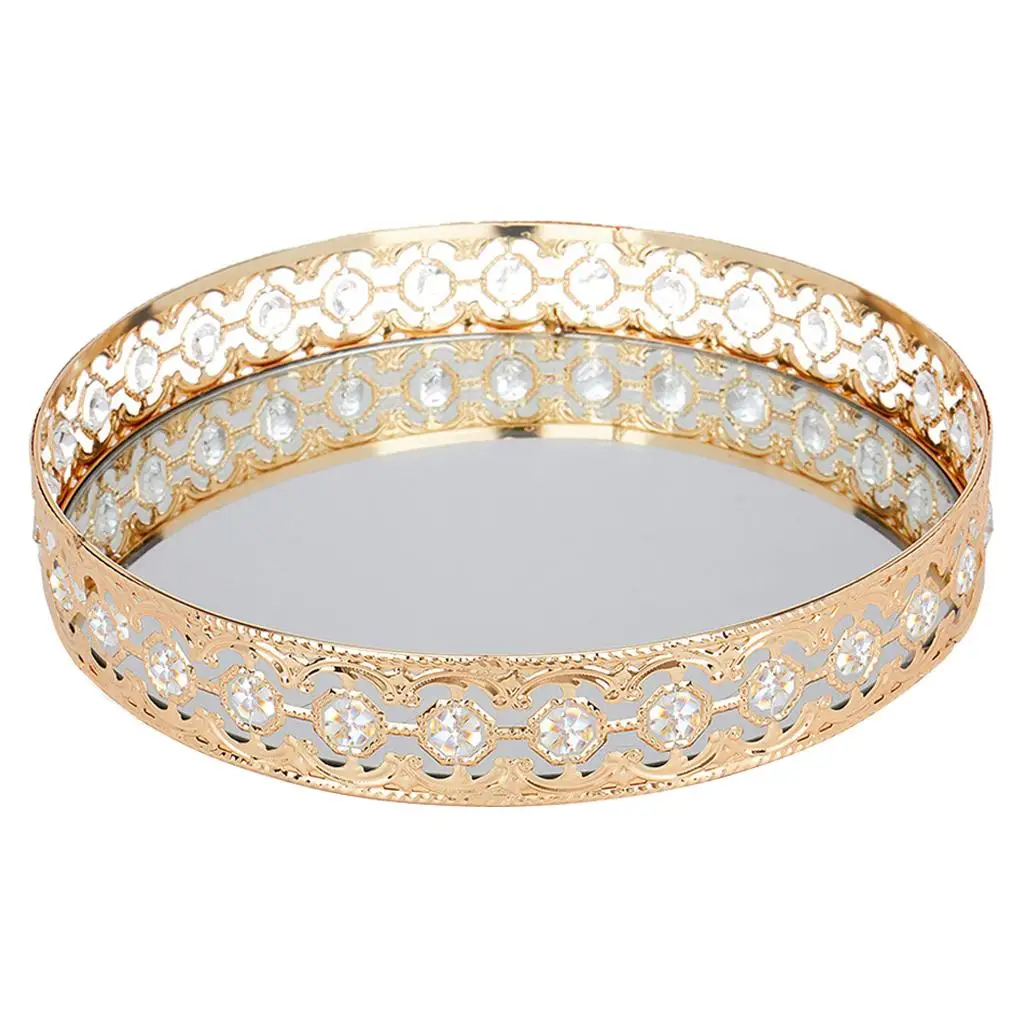 Mirrored Vanity Tray Round Gold for Jewelry Display Perfume Organizer Makeup Storage Decorative Tray for Bathroom Kitchen Coffee