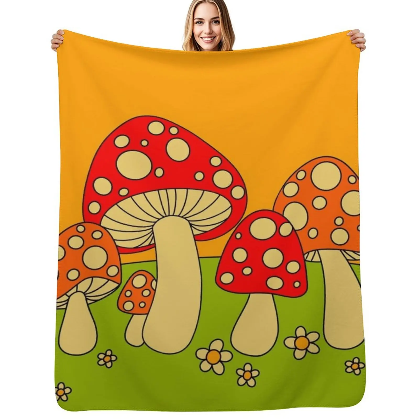 Mushrooms Throw Blanket No Pilling Soft Warm Blanket for Bed