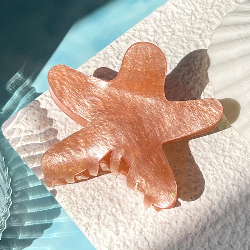 

Summer Star Clip Shiny Colorful Acrylic Shark Clip Starfish Hair Clip Cute Casual Women's Hair Accessories