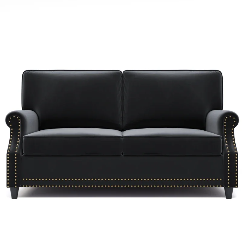 Luxury Loveseat Sofa *2,Living Room Sofa Set,cozy Arm 2 Seat Sofa,Nail Headed,Wood Legs,Velvet ,Black Interior Decoration