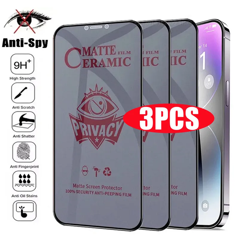 3Pcs Matte Ceramic Privacy Screen Protector for IPhone 14 11 12 13 Pro Max Mini Anti-spy Film for IPhone XS Max X XR 7 8 14 Plus