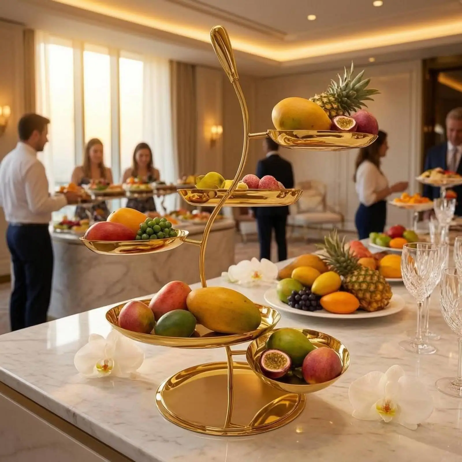 S-Shaped Fruit Stand Gold Finish Tiered Fruit Stand Stainless Steel
