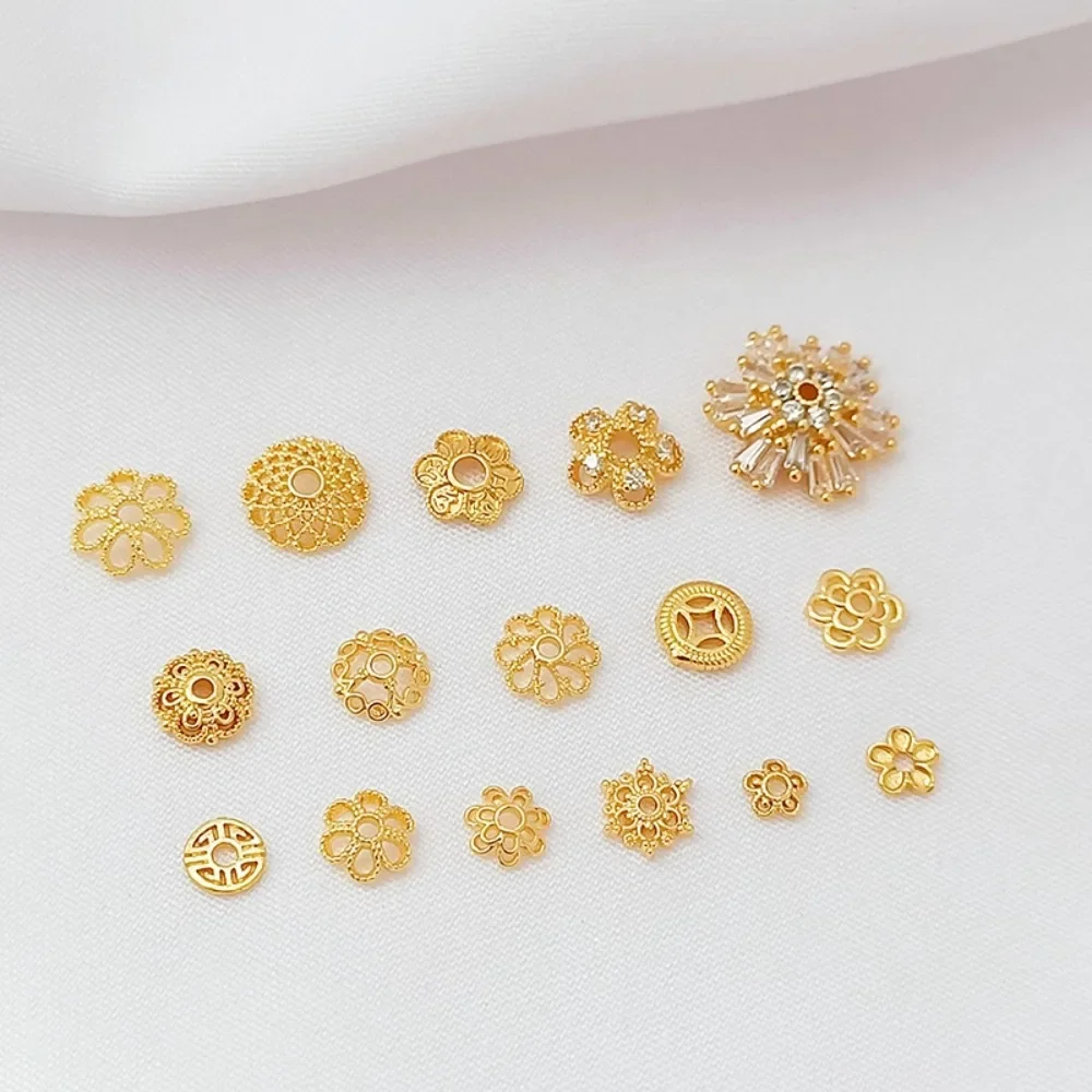 18K Gold-plated Zirconium-inlaid Lace Flower Bead Setting Diy Bracelet Necklace Handcrafted Beaded Jewelry Accessory Material