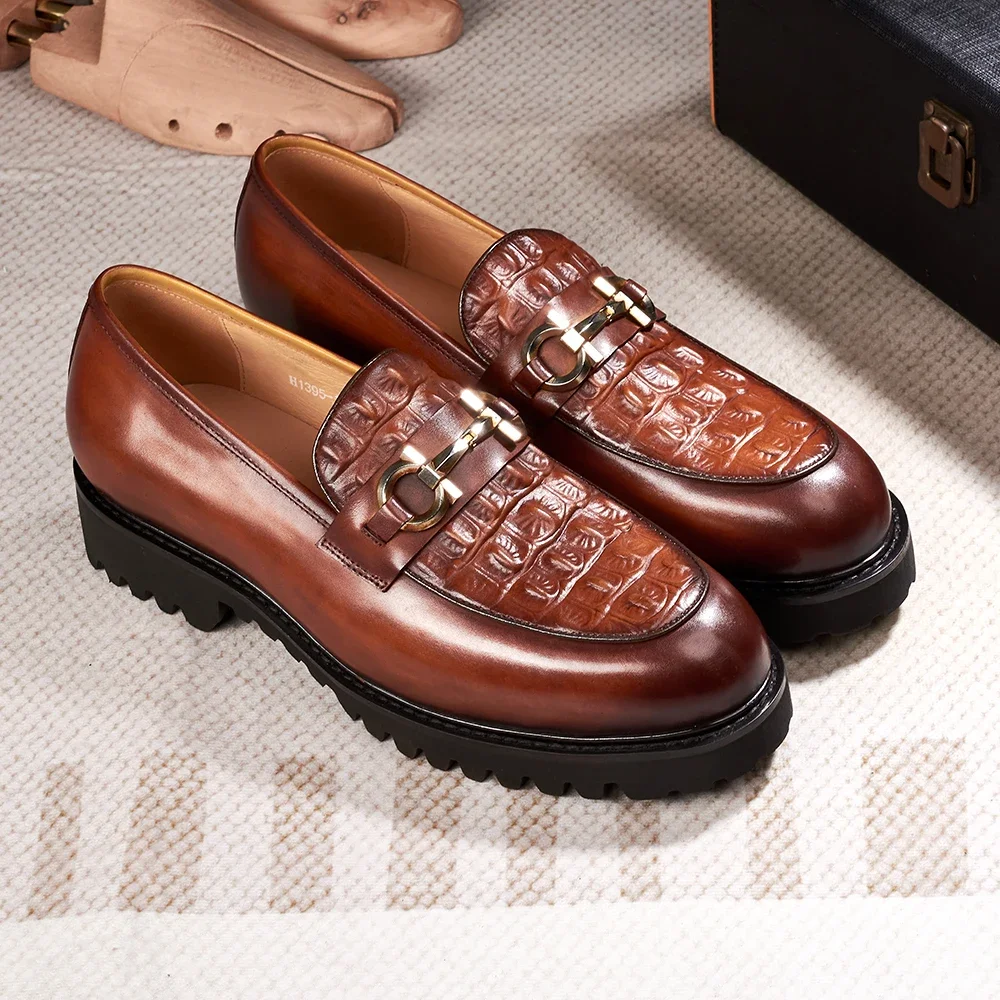

Men's Wedding Party Dress Shoes Genuine Leather Handmade Python Pattern Metal Button Loafers Casual Business Formal Shoes Men