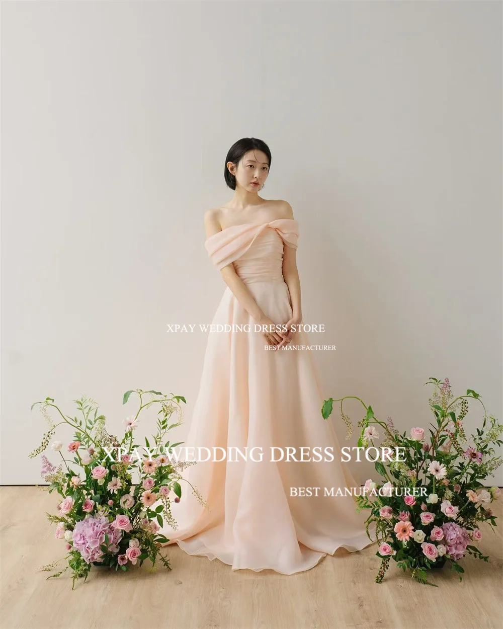 XPAY-Robe de Soirée Rose Sans Bretelles en Organza, Tenue de Bal, Personnalisée, pour Séance Photo de Mariage, Style Coréen