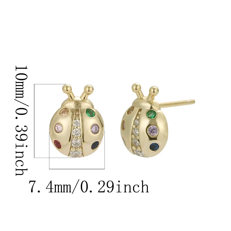 925 Sterling Silver Colorful Zirconia Small Seven Star Ladybird Lady Earrings Hypoallergenic Suitable for Women Fashion Jewelry