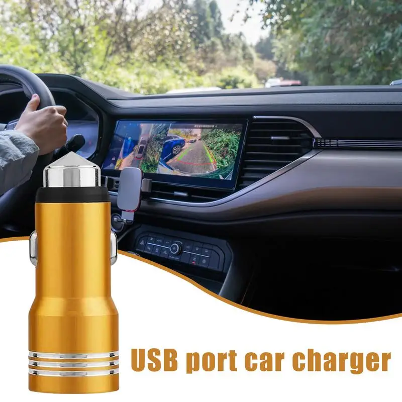 USB Car Charger Adapter Dual Ports 2.4A Automobile Charger Plug Built-In Safety Hammer Phone USB Adapter For All Types Of