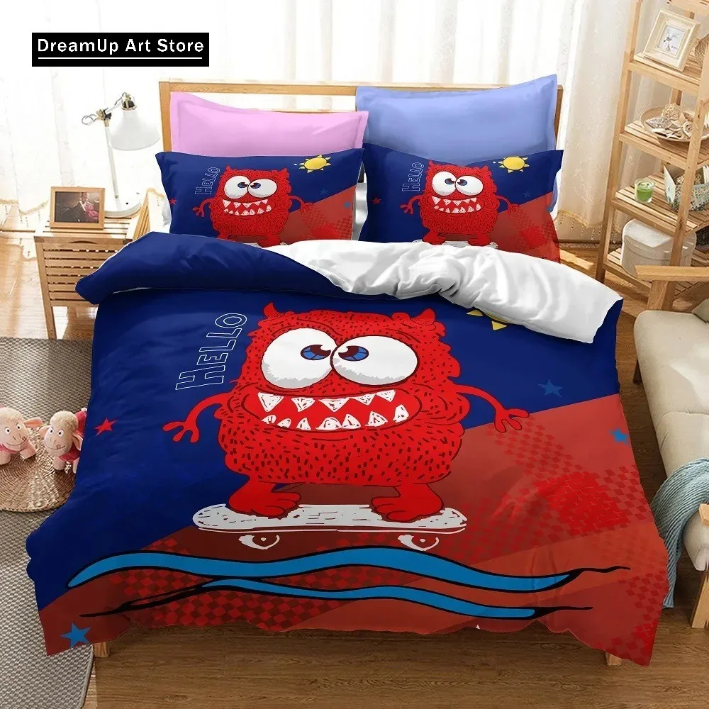 3D Print Fashion Cartoon Big Eyed Monster Bedding Set Boys Girls Twin Queen Full Size Duvet Cover Pillowcase Bed Adult Bedroom