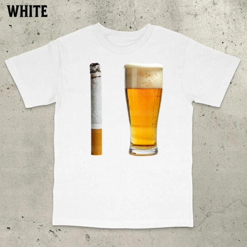 Cigarette and Beer Glass Graphic T Shirt Realistic Print Casual Party Lifestyle Streetwear Loose Soft Cotton Short Sleeve Tops