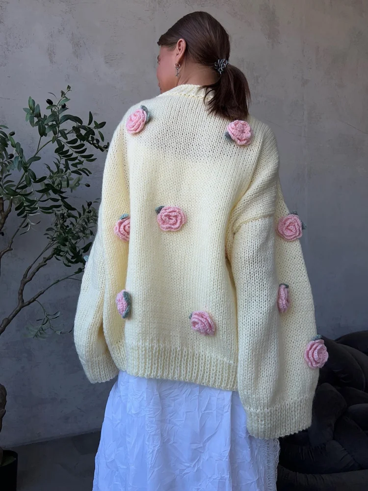 American Sle round Ne Maglione Decorazione floreale Semplice sensazione di fascia alta Autunno New Sle Maglieria da donna Sweet Fit pe