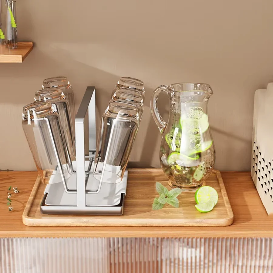 6 Slot Cup Draining Rack Stainless Steel Material Cup Holder Mug Glass Cup Storage Rack Kitchen Bar Desktop Cups Organizer Rack